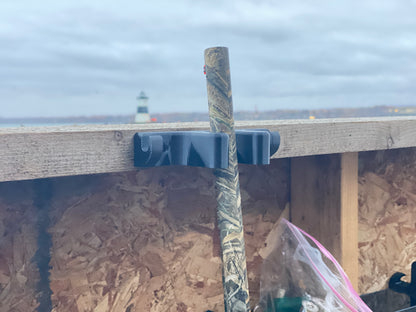 Hunting Blind Gun Barrel Rest with accessory hooks